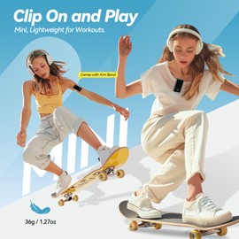 AGPTEK 64GB MP3 Player with Clip, 1.8 inch Bluetooth 5.3 Music Player with FM Radio, Voice Recorder for Sport Running, Supports up to 128GB Memory Card, Model: M2, White