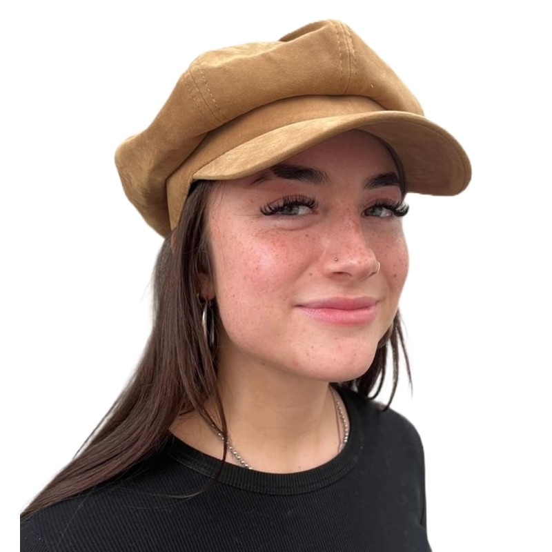 CRAGGI Baker Boy Newsboy Cap Camel Brown Velvet Women's Hat,