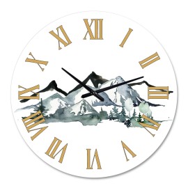 Designart 'Minimalistic Winter Mountains and Fir Forest I' Modern wall clock - 36 in. high, 36 In. Wide