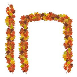 JANEF 2 Pack Fall Maple Leaf Garland, 5.75Ft/Piece Hanging Thanksgiving Decor Artificial Autumn Garland for Wedding Home Fireplace Party Autumn Indoor Outdoor Decoration
