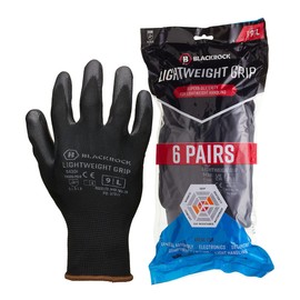 Blackrock 6 Pairs PU Lightweight Grip Work Gloves for Men & Women - Durable PU & Polyester Mechanics and Gardening Gloves Large, Protective Garden Gloves, Enhanced Grip for Heavy Duty Tasks Size 9