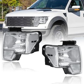 Fullux for Pickup 2009-2014 Ford F150 2009-2014 Headlights Assembly Compatible with F-150 2010 2011 2012 2013 Clear Reflector Chrome Housing