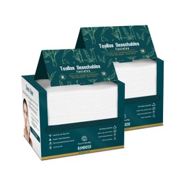 BAMBOSO Pack of 2 Biodegradable Bamboo Disposable Face Towels for Sensitive Skin 100 Count XL Large Size | Anti-Acne Dry Disposable Facial Wipes (2 Packs of 50)