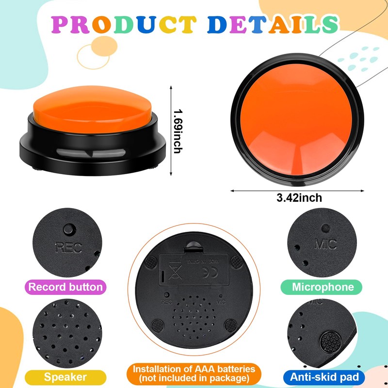 4 Pcs Game Buzzers for Trivia Games Show Answer Recordable