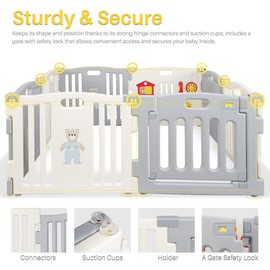 Kidzone Grey - White Baby Interactive Playpen 8 Panel Safety Gate Children Play Center Child Activity Pen ASTM Certified
