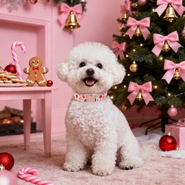 Maca Bates Christmas Pink Basic Dog Collar for Large Girl Boy Dogs,Cute Gingerbread Candy Cane Christmas Tree Pattern, Soft Adjustable Durable Collars Winter for Male Female Puppy