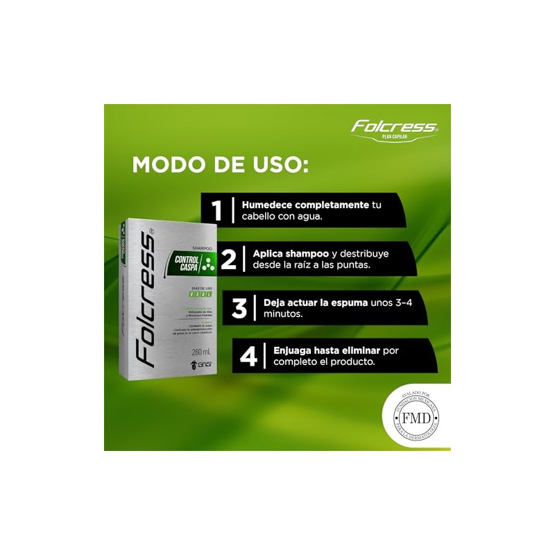 Folcress Shampoo Control Caspa con Piritionato de Zinc Grisi para