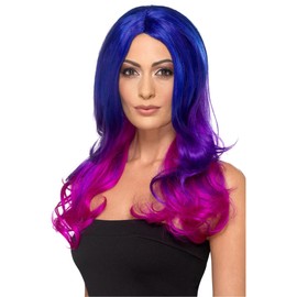 Smiffys Fashion Ombre Perücke, Blau Pink, Gewellt, lang, Hitzebeständig / Stylebar