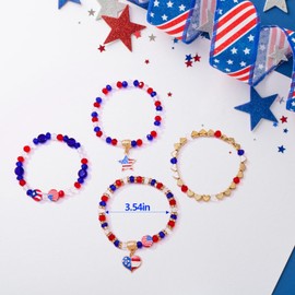BCCSNNM 4th of July Patriotic Bracelets,Red White and Blue Beaded Stretch Bracelets USA Accessories Independence Day Jewelry Gifts for Teens Women (4th of July)