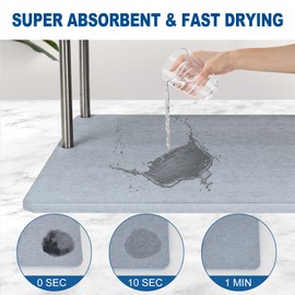 EOZAIYO Stone Dish Drying Mat for Kitchen Counter，2-tier design saves space，Fast Dry，Super Absorbent，Non-slip，Large Eco-friendly Diatomaceous Earth Mat for Dishes, Cups，and Others,Grey