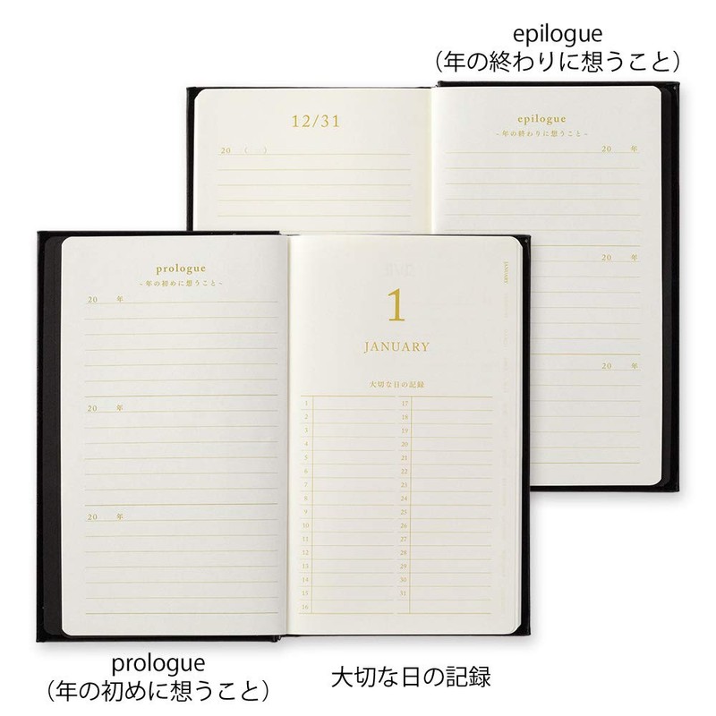 Midori 12889006 Diary, 3 Year Consecutive Recycled Leather, Black