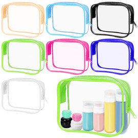 Rustark 8Pcs 8 Colors Medium Clear Makeup Bags Kit Cosmetic Storage Bags PVC Zipper Toiletry Bag Waterproof Makeup Plastic Case Transparent Pouches Organizer Storage for Women Toiletries Travel