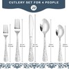 Runfly Vintage Carved Stainless Steel 20 Pieces Flatware Set, Silverware