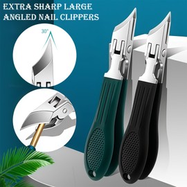 Eagle Beak Beveled Nail Clippers, Long Handle Wide Jaw Opening Anti-Splash Slanted Nail Clippers Set, Super Sharp Oblique Large for Thick Nails, Seniors & Ingrown Care (Green)