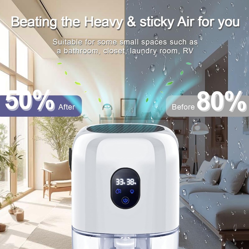 Desktop dehumidifier with 7-color ambient light, 1L (35oz) water tank