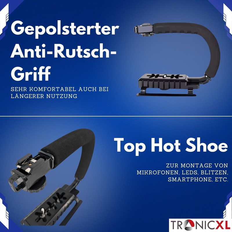 TronicXL Video Action Stabilising Handle Stabiliser with Cold Shoe for