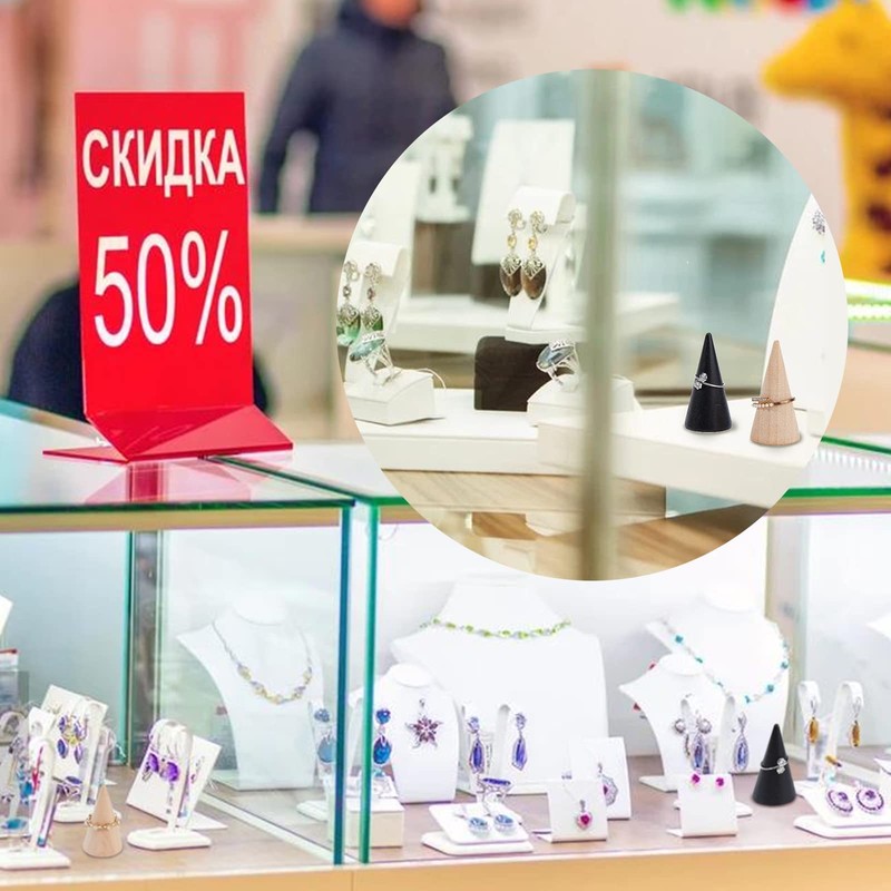 NBEADS 16 Pcs Wooden Ring Displays, 2 Colors Cone Shaped