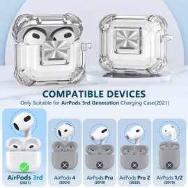 Wowwat Airpods 3rd Generation Case with Security Lock Snap Switch, Clear Airpods Case 3rd Generation with Silicone Wrist Strap with Cleaning Kit - Clear White