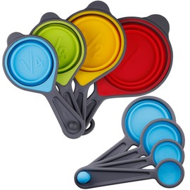 SPUVGVC Measuring Cups and Spoons Set, Collapsible Silicone Measuring Cups and Spoons, 8 pieces Food Grade Silicone Measurement Cup for Liquid & Dry Measuring Baking & Travel Measuring Cup, Space Save