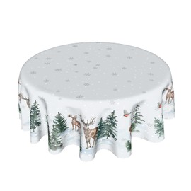 Winter Christmas Round Tablecloth 60 Inch Winter Snow Tree Deer Decorative Table Cloth Winter Holiday Table Cover for Christmas Party Kitchen Dining Room Holiday Picnic Home Indoor Outdoor Decor