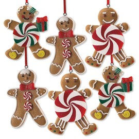 Lillian Vernon Polymer Gingerbread Ornaments - Set of 6, Mini Tree Decorations, Festive Holiday Home Décor, String Included