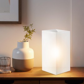 NewBiz Bri 9 Inch Square Table Lamp with White Frosted Glass Shade Stylish Ball Light Lamp for Bedroom Living Room and Bookshelf Modern Design Perfect for Home Decor, Without Bulb