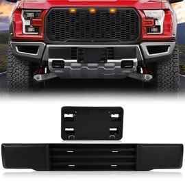GRAND ORANGE Front Bumper Grille Trim Panel & License Plate Bracket Mount Compatible with Ford F150 2015 2016 2017, NOT Fit Ecoboost Powered F150, Black Plastic