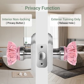 Floresita Crystal Door Knobs, Stain Nickel Pink Glass Door Knobs Interior Rose Shape with Lock Privacy Function, Vintage Antique for Bedroom Bathroom