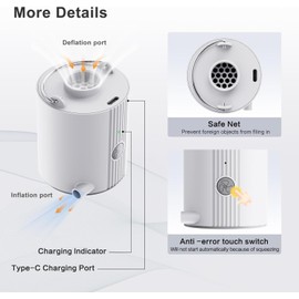 Portable and Mini Air Pump for Inflatables, Air Mattress Pump with High Power 1600mAh Battery USB Rechargeable,Inflate Deflate for Pool Floats, Air Bed, Swimming Ring, Vacuum Storage Bags