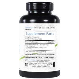 Healthfare Healthfare Ginkgo Biloba Extract 75mg (7,500mg Equivalent), 200 Capsules | Non-GMO | Vegetarian | Made in The USA