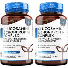 Nutravita Glucosamine and Chondroitin Complex (2 Packs of 180) C 360 High Strength Capsules C Contributes to Maintenance of Normal Immune System C Vitamin C, Turmeric, Ginger and Rosehip C UK Made by Nutravita