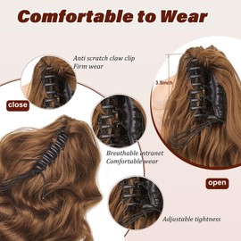 Dcbaboo Ponytail Extension, Ponytail Hairpiece, Braid Extension with Clip, Wavy Long Hair Extension Braid Clip, Synthetic, Wavy Curly Ponytail Hair Extension, 45 cm, Light Auburn