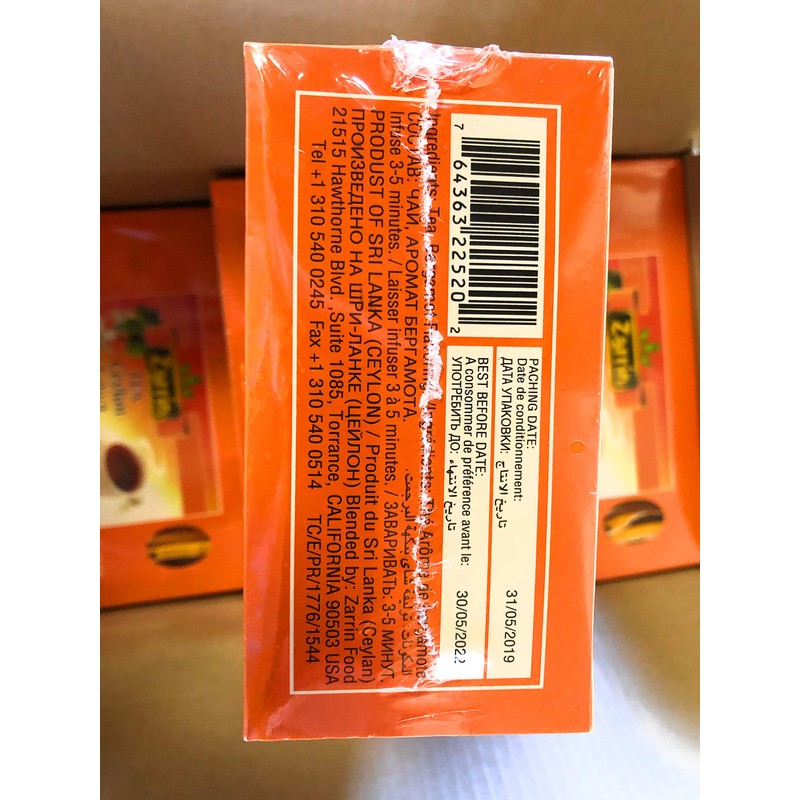 Zarrin Tea Ceylon Earl Grey Blend, 100 Tea Bags by