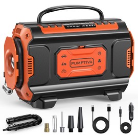 Tire Inflator Portable Air Compressor, 12V DC 110V AC Car Tire Pump, Air Mattress Pump with Inflation & Deflation Mode, Dual Powerful Motors Air Pump for Car, Bicycle, Air Mattress