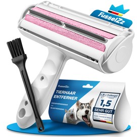 FusselZz® Home Premium Lint Roller Pink Pet Hair - Self-Cleaning Pet Hair Remover for Cat Hair & Dog Hair Removal, Reusable Cat Hair Remover on Sofa, Carpet & Bed
