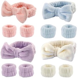 Set de 12 piezas Ostoby: 4 diademas con lazo y 8 muñequeras de microfibra para spa y maquillaje