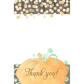 30 Blank Thank You Cards Pumpkin Fall Autumn Unisex Baby Shower or Baby Sprinkle Girl Boy Gold Glitter Wood Rustic + 30 White Envelopes