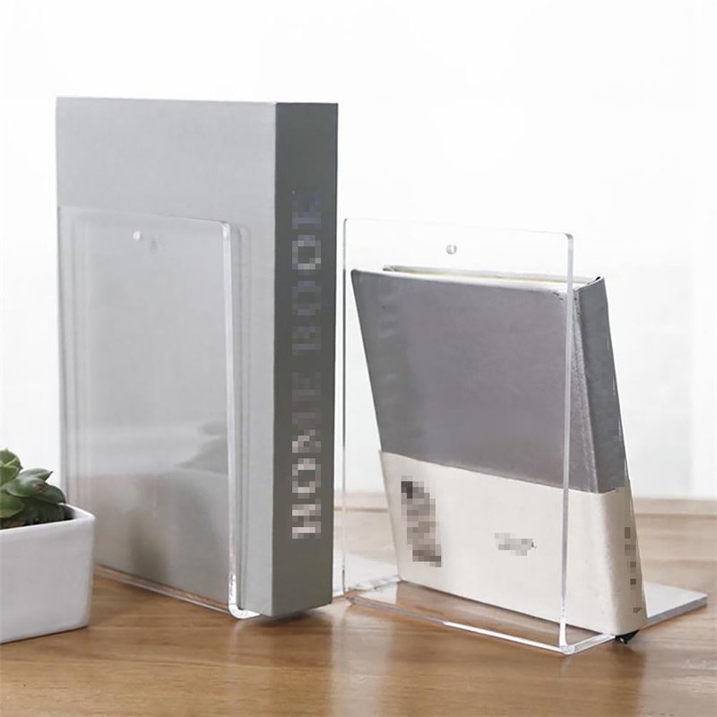 FSSTUD 2 Pieces Clear Acrylic Bookends Desk Bookshelf Ends Non-Slip