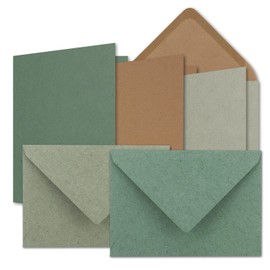 30 x Card Set DIN B6 - Kraft Paper Brown - Kraft Paper Grey - Kraft Paper Eucalyptus - Folding Cards with Envelopes - 3 Colours - 12 x 17 cm & Envelopes - 12.5 x 17.5 cm