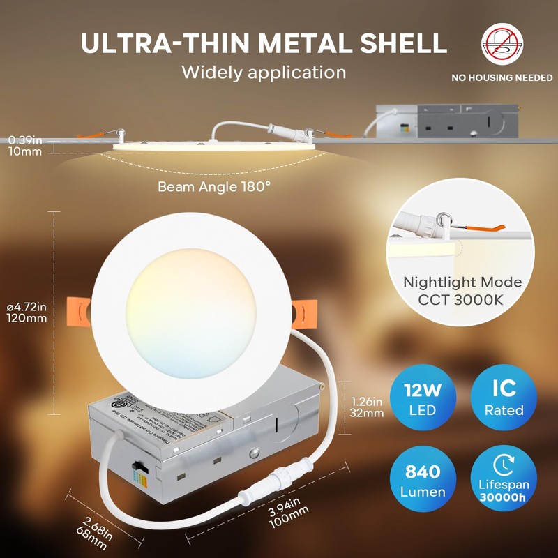LVWIT 6 Pack 4 Inch LED Recessed Lighting with Night
