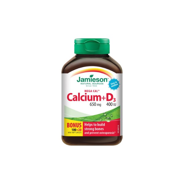 Jamieson Mega Cal Calcium 650mg + Vitamin D 400iu - 100 + 20 Cap BONUS