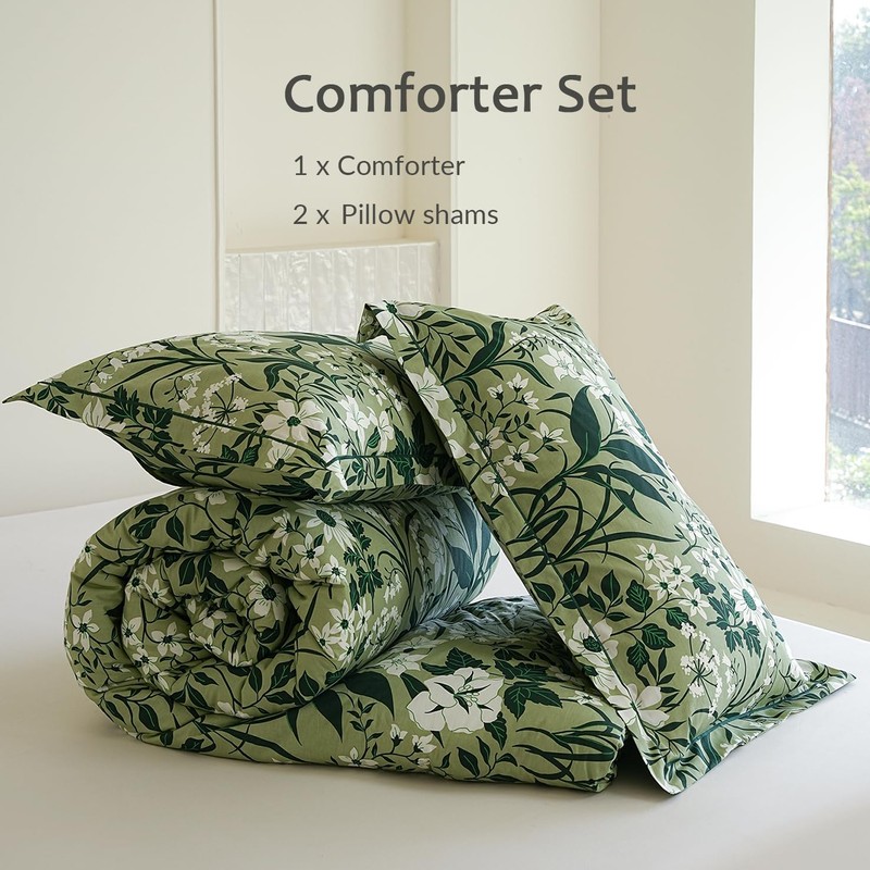 Floral Comforter Queen Size - 100% Cotton Green Comforter Set