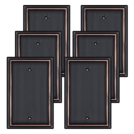 Oil Rubbed Bronze Decorative Blank Light Switch Covers Plate, Metal Material 1 Gang Wall Plates for Blank Light Switch, Single Blank Switch Plate Cover - Classic Style, 6 Pack