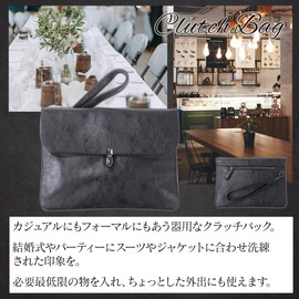 CONTYU Men's Clutch Back, Strap, Casual & Formal Use, Black, PU Leather, 6 Pockets, Top Lid, Black