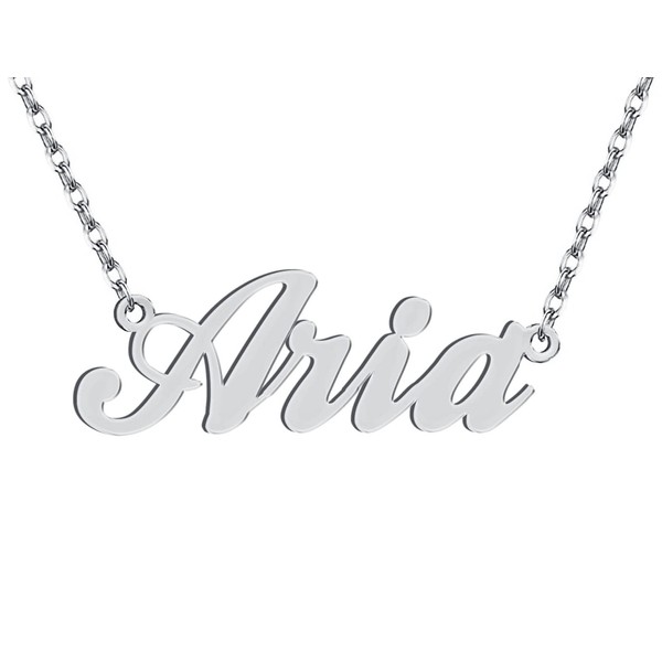 Stainless Steel Silver Aria Name Necklace Nameplate Charm Necklaces Womens