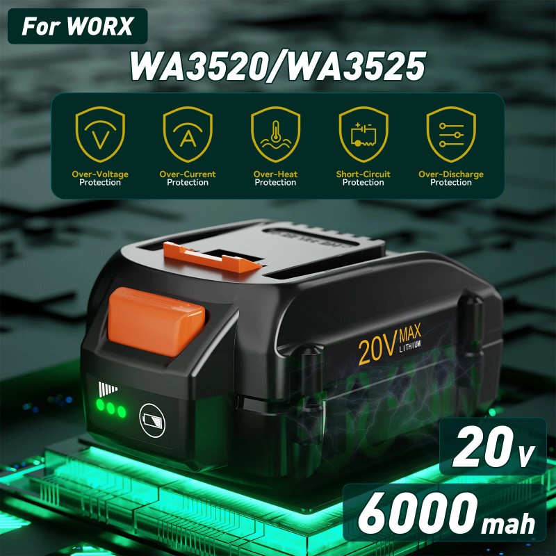 For Worx 2pack For WORX 20V MAX Extend 6.0Ah Lithium