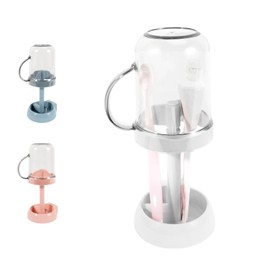 Toothbrush Holder with Cup/Cover Contains 3 Slots, Adjustable Height Toothbrush Stand Compatible with Toothpaste Electric Toothbrushes and Conventional Toothbrushes White