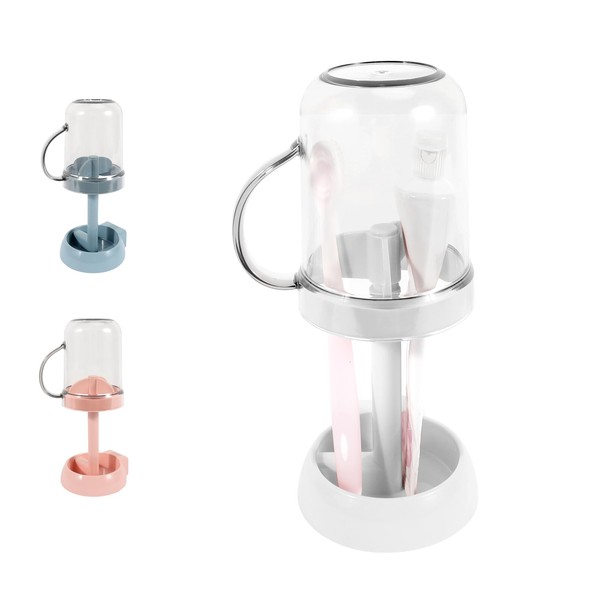 Toothbrush Holder with Cup/Cover Contains 3 Slots, Adjustable Height Toothbrush