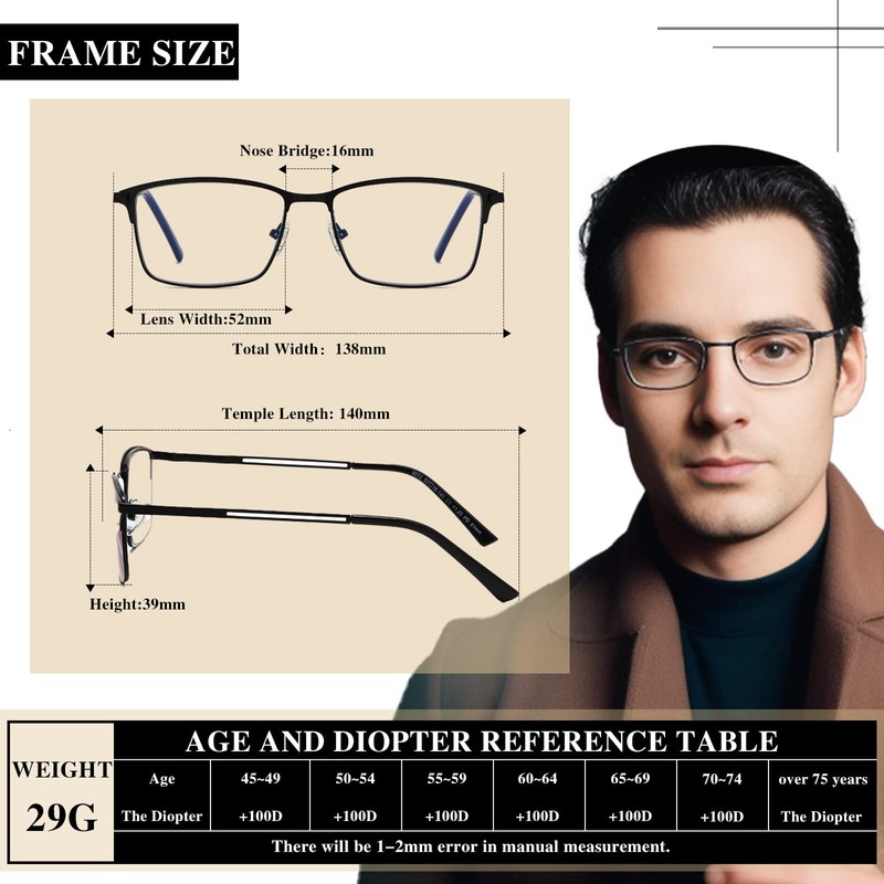 LKEYE Progressive Multifocal Reading Glasses Men No Line Multifocus Transition