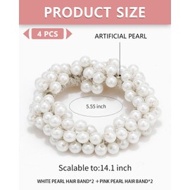IPNSDON Pack of 4 Updo Hair Bun Hair Bands, White Pearl Hair Bands, Women Stretchy Updo, Hair Bun, Girl's Braid Hair Accessories Headwear (White Pink)